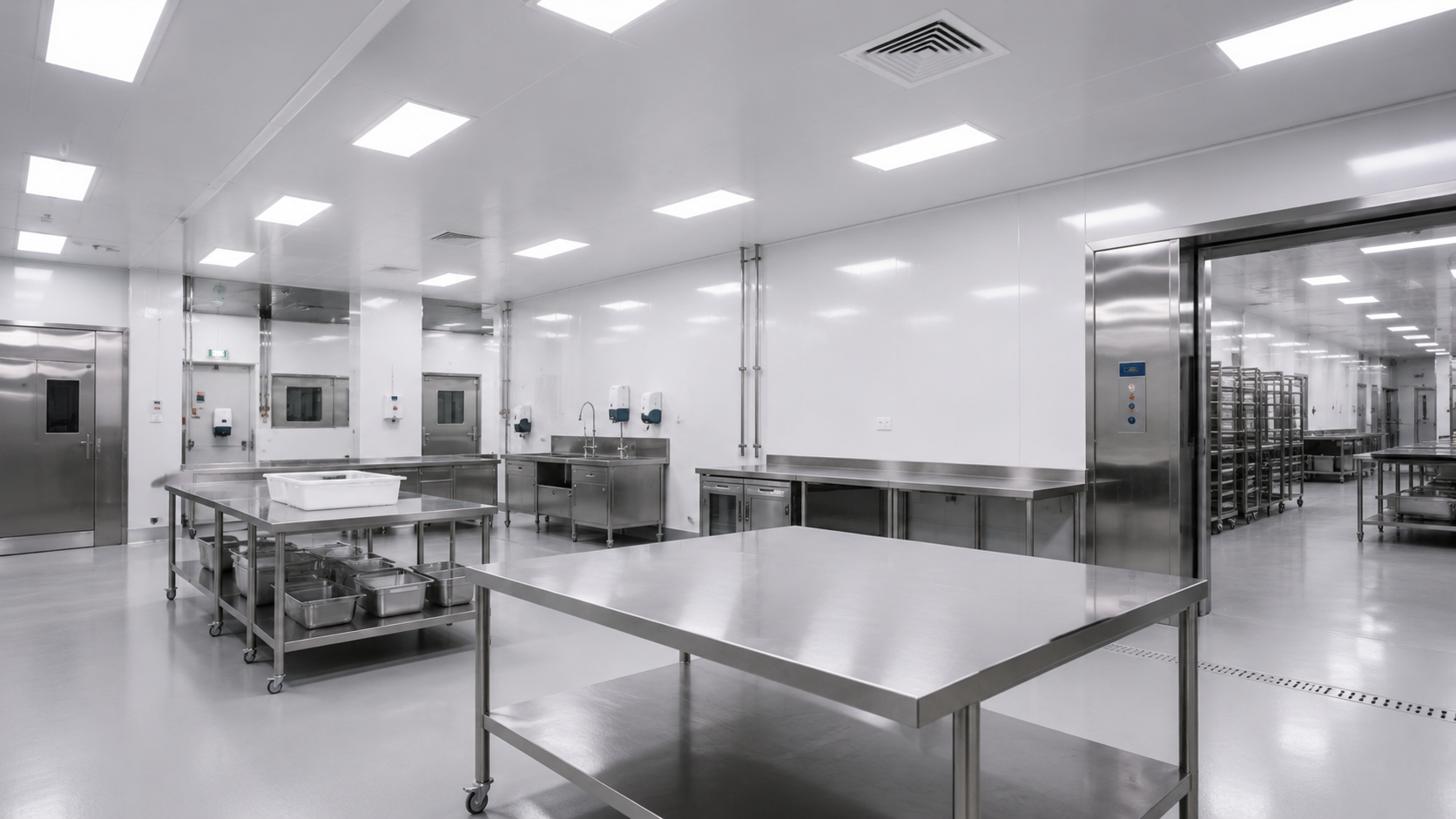 Hygienic food preparation area in a food-processing facility
