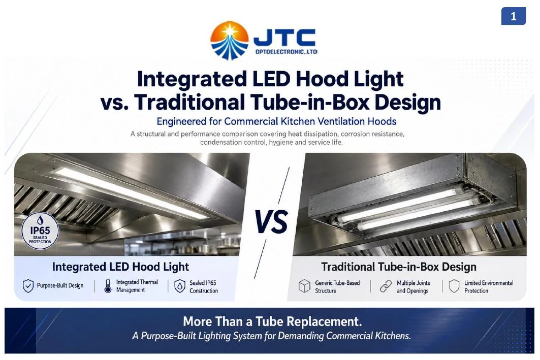 Integrated LED and traditional tube-in-box hood lighting comparison